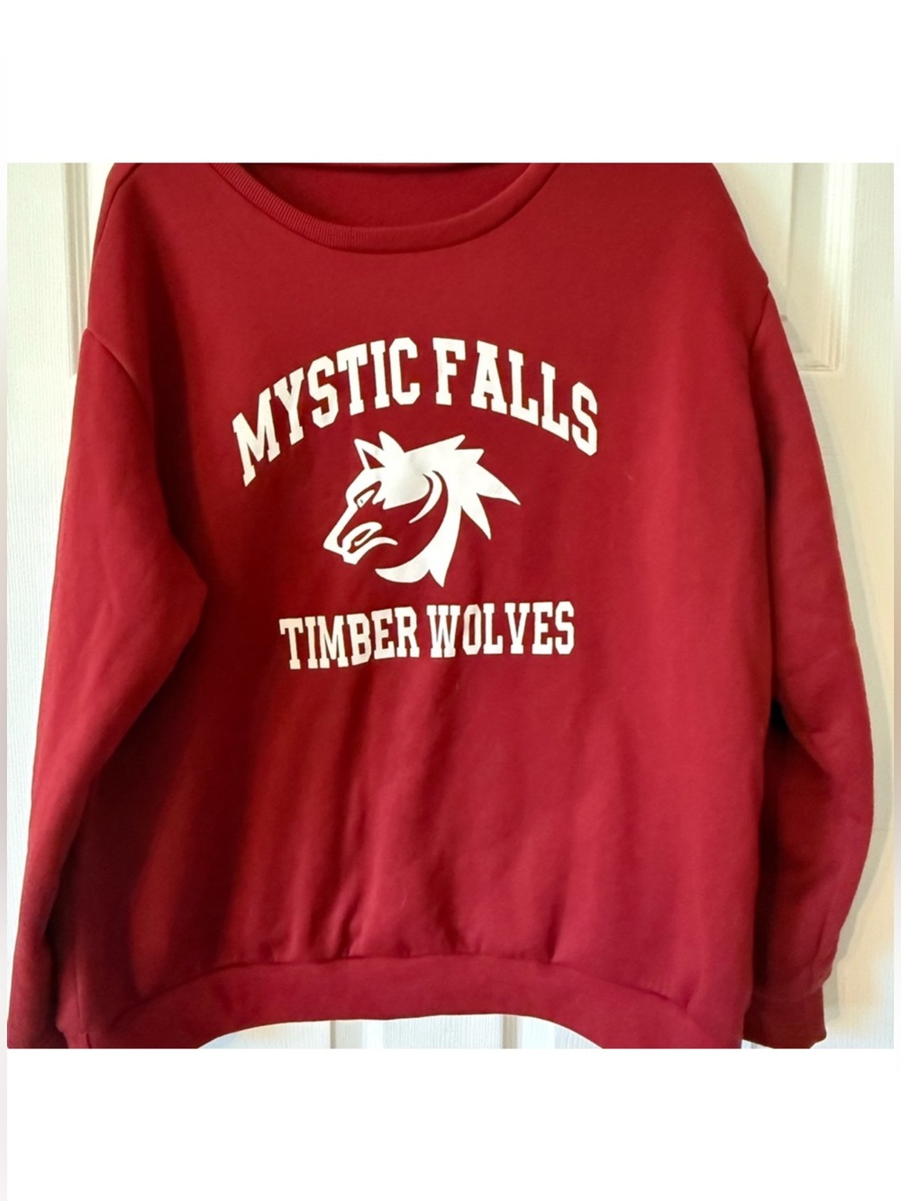 SHEIN Red Mystic Falls Timber Wolves Crewneck Sweatshirt